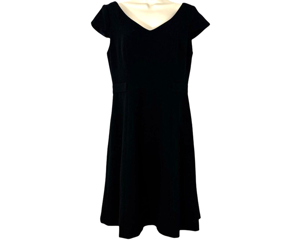Evan Picone Womens Black Cap Sleeve V-Neck Lined Knee Length Career Dress sz 8